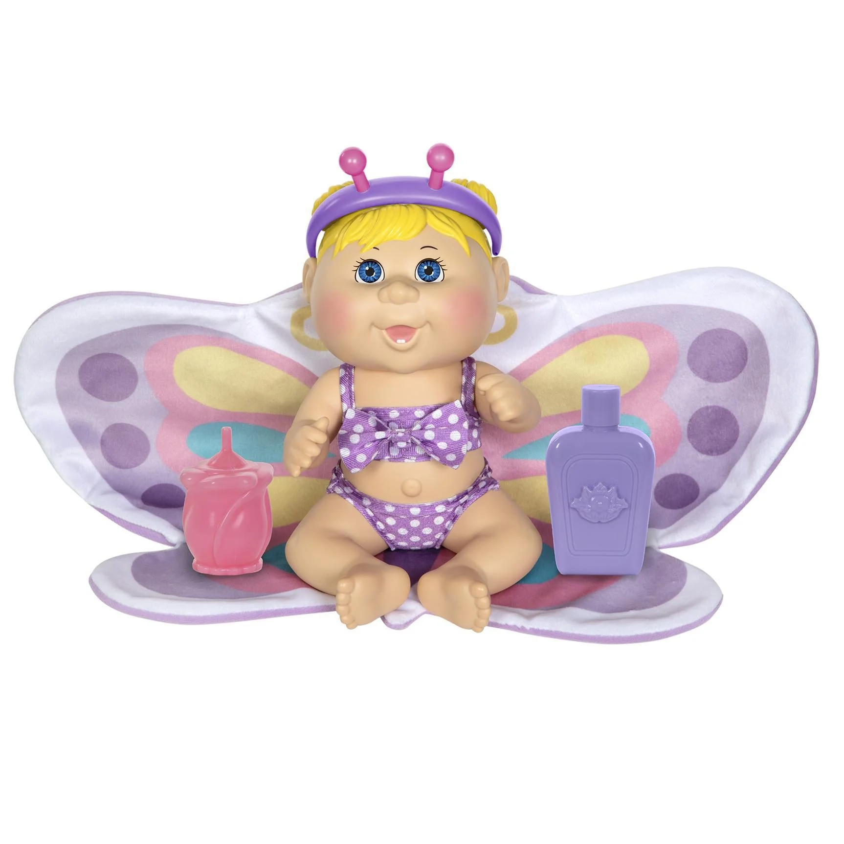 9" Deluxe Tiny Newborn Butterfly Bath Time Purple Polkadot LGT BLU BLO