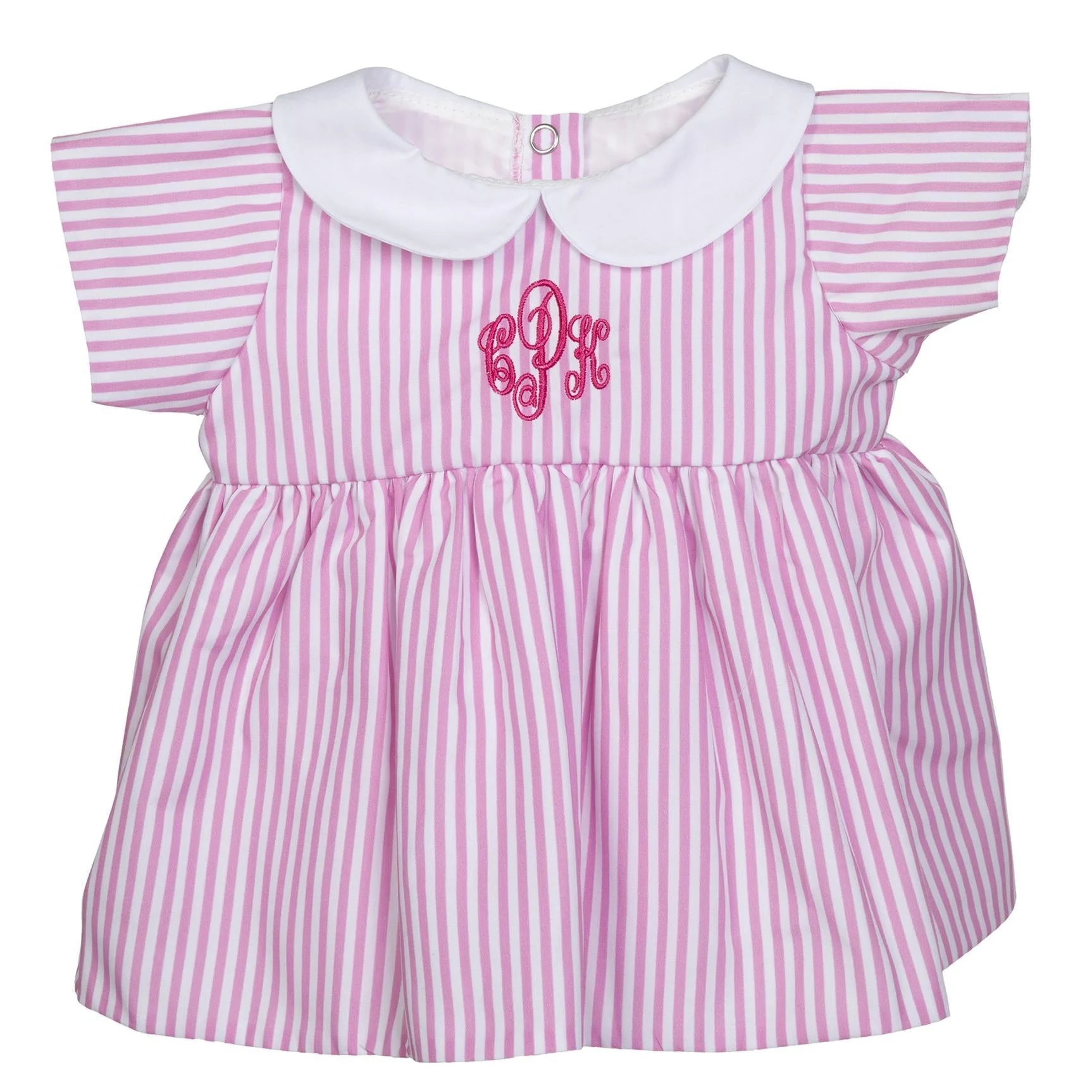 BLC C Dress Pink Striped w/Monogram fits 20" & Newborns